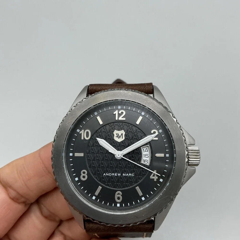 Andrew Marc Heritage Roadside Mens Watch 47mm Black Dial Date New Battery